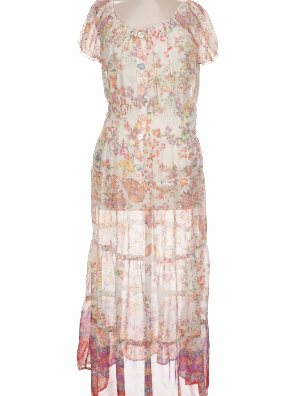Figueroa & Flower Cream Floral Tiered Maxi Dress Size L
